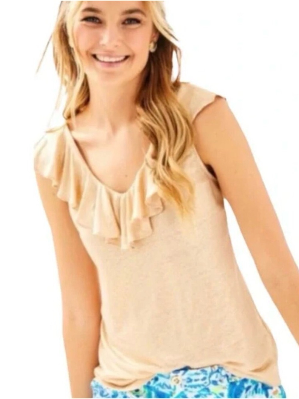 Lilly Pulitzer Cream Ruffle V-Neck Tank